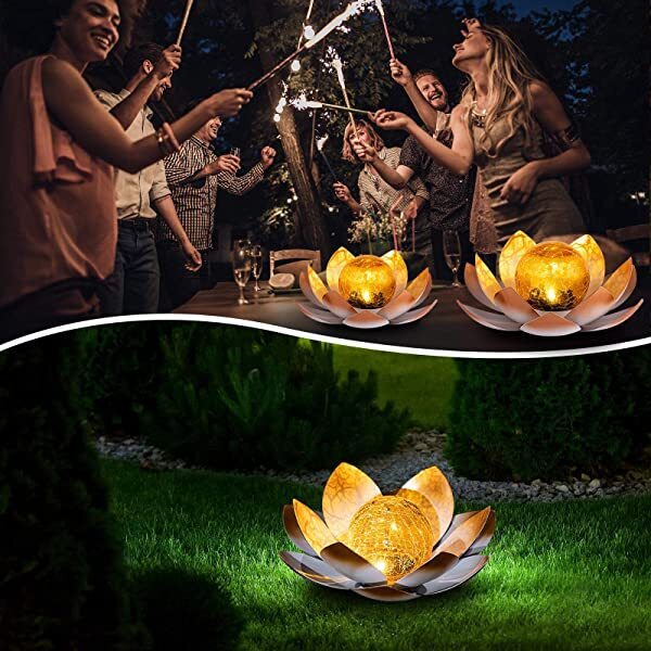 AZIMOM Grey Lotus Solar Light Solar Powered Lotus Flower for Tabletop, Ground, Patio, Lawn, Courtyard Decoration