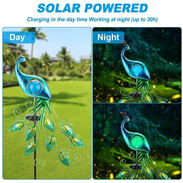 AZIMOM Solar Peacock Lights Solar Powered Peacock Stake Light for Garden Patio Yard Decorations In Day or Night