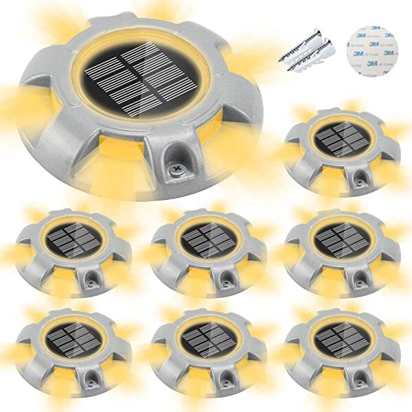 AZIMOM Solar LED Pathway Lights Solar-Powered Wireless Outdoor Deck Lighting 8-Pack Warm White for Dock Lighting/Path lighting/Road Marker