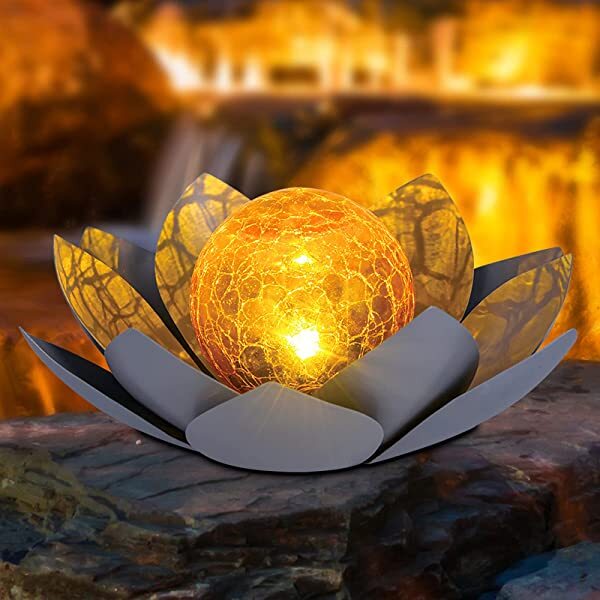 AZIMOM Grey Lotus Solar Light Solar Powered Lotus Flower for Tabletop, Ground, Patio, Lawn, Courtyard Decoration