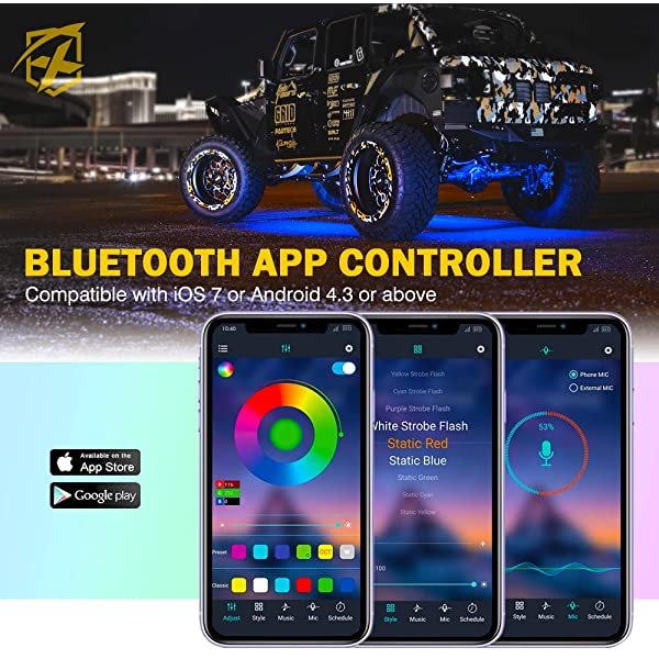 Bluetooth APP for SANLI LED Rock Lights for Trucks Cars, RGBW Rock Lights with Bluetooth & Wireless Remote Controller, Best Rock Lights