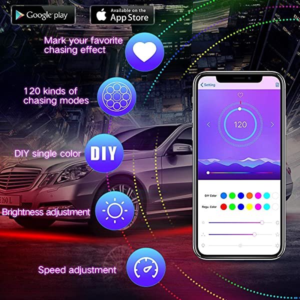 SANLI LED Underglow Light with Bluetooth APP Control Waterproof Neon Underglow Light with Dream Color Chasing 6 Pcs Rainbow Underglow Lights for Cars Trucks SUV Azimom.shop Azimom Shop
