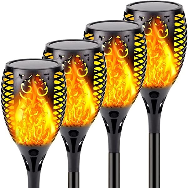 AZIMOM Solar Torch Lights with Flickering Flame LED Solar Torch Light Waterproof Landscape Decoration Lights for Pathway Garden Yard - Auto On/Off Dusk to Dawn 4-Pack