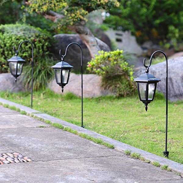 AZIMOM Shepherd Hook Solar Lights Waterproof Outdoor Solar Hanging Lanterns for Garden Patio Courtyard 