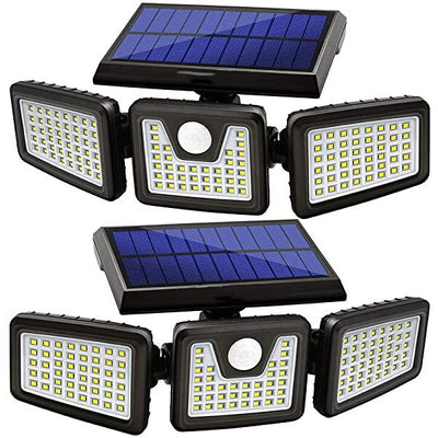 AZIMOM Solar Security Light with Motion Sensor Solar Powered Security Lights 3 Adjustable Heads 128 LEDs Cool White 6500K IP65 270° Wide Illumination 2-Pack