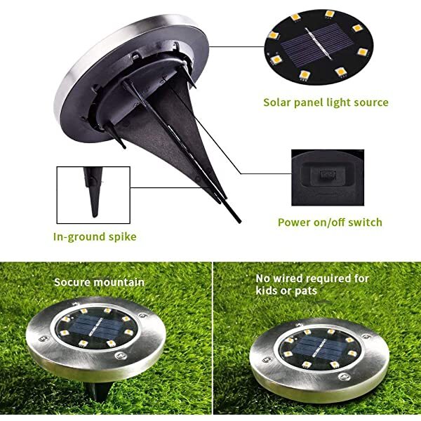 AZIMOM Solar Disk Lights Outdoor Waterproof Inground Solar Disk Lights Cool White 