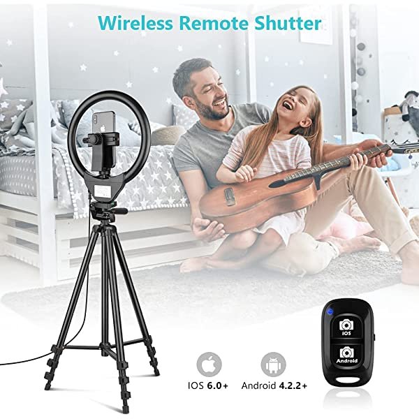 AZIMOM 10 Inch 26cm Ring Light with Bluetooth Remote Shutter