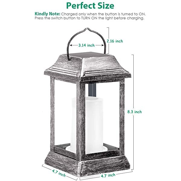 Dimensions for AZIMOM Silver Hanging Solar Lanterns Solar Garden Lanterns Solar Powered Garden Lantern