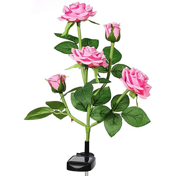 AZIMOM Pink 2-Pack Solar Rose Lights Solar Powered Roses Solar Rose Flower Garden Lights 