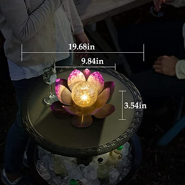 Dimensions for AZIMOM Purple Lotus Solar Light Solar Powered Lotus Flower for Tabletop, Ground, Patio, Lawn, Courtyard Decoration