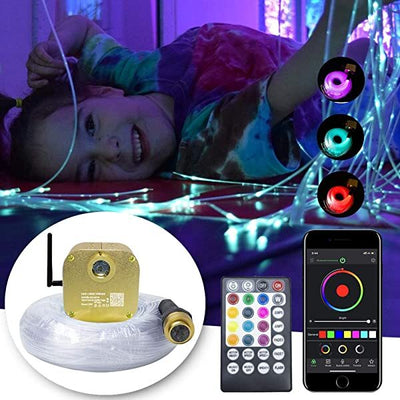 AZIMOM 16W Twinkle RGBW Fiber Optic Sensory Lighting Kit with Bluetooth APP/Remote Control & Music Activated