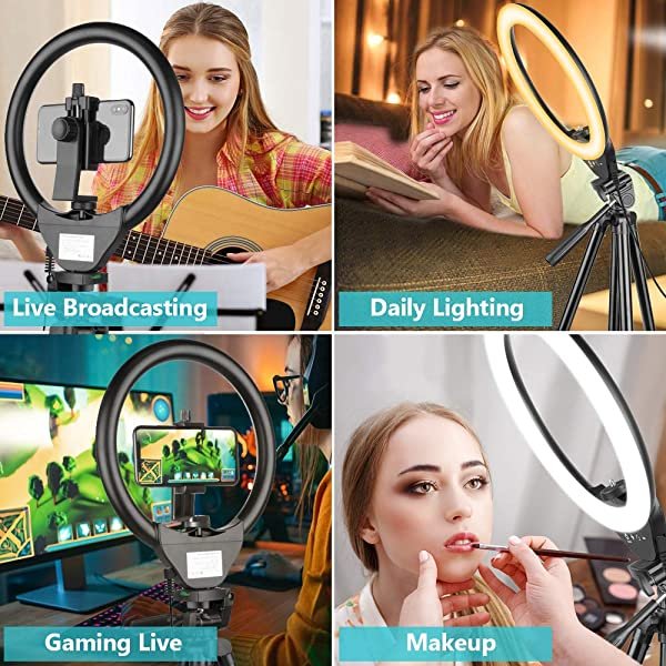 AZIMOM 10 Inch 26cm Ring Light with Tripod Stand & Phone Holder for Video Conference, Live Streaming (YouTube/TIKTok/Instagram)