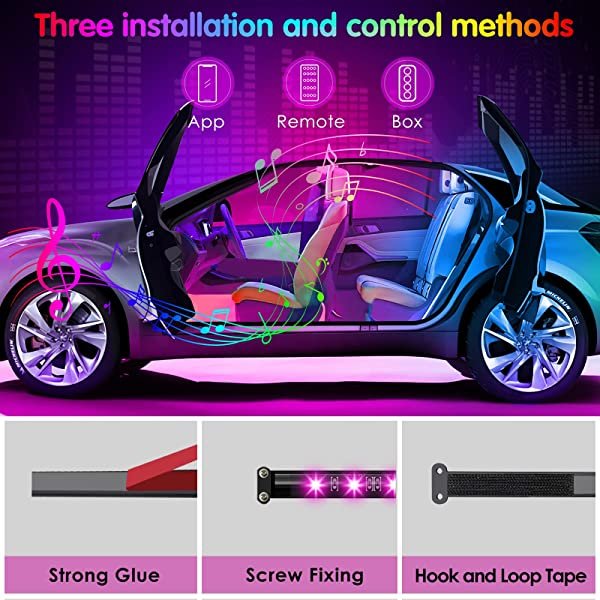 3 Installation Method for SANLI LED Car Ambient Lighting with App Control, Smart Interior Car Ambient Lighting with DIY Mode and Music Mode, RGB Car Ambient Lighting with 2 Lines Design