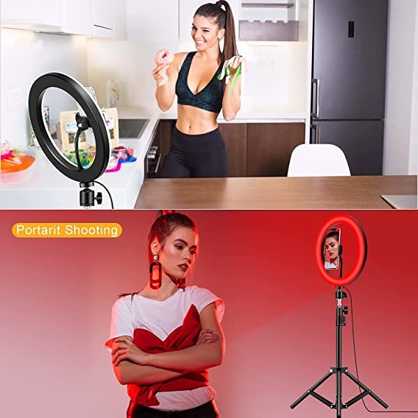 AZIMOM RGB Ring Light Multi Color 10 Inch 26cm with Tripod Stand & Phone Holder for Makeup, YouTube, Video, Photography