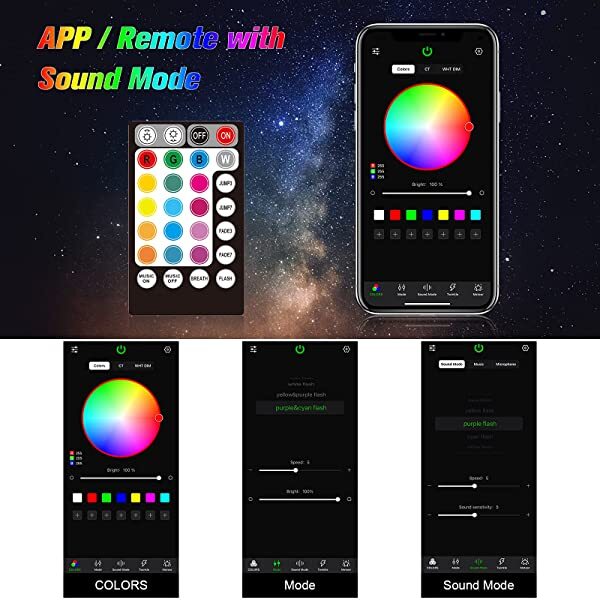 App for AZIMOM 2*6W Twinkle Fiber Optic Star Light Headliner Kit Bluetooth APP/Remote Control Music Mode with Fiber Optic Strands