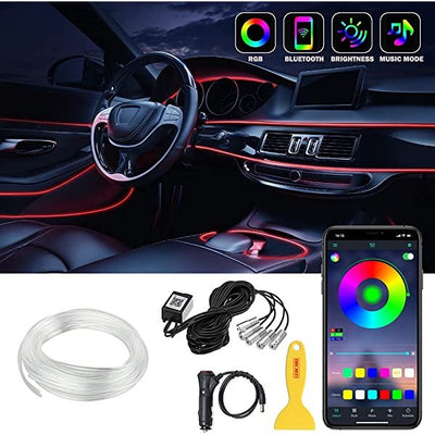 SANLI LED RGB Fiber Optic Ambient Lighting Car Kit with Wireless Bluetooth APP Control & Sound Active for Car Truck SUV's Dashbord and Door