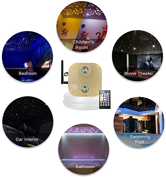 SANLI LED 2*10W Twinkle RGBW Fiber Optic Star Roof Car Bluetooth APP/Remote Control Music Mode with PMMA Fiber Optic Cable Wide Applications