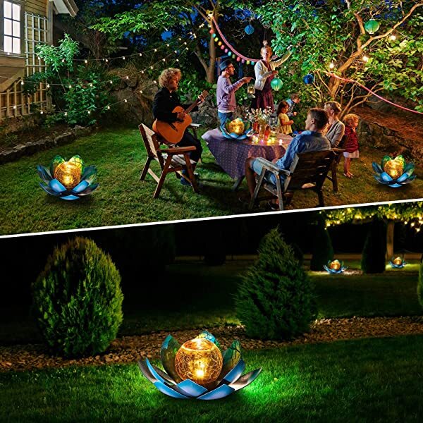 AZIMOM Blue Lotus Solar Light Solar Powered Lotus Flower for Tabletop, Ground, Patio, Lawn, Courtyard Decoration