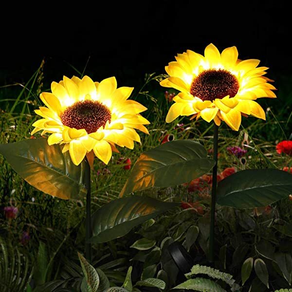 AZIMOM Solar Sunflower Light Solar Powered Sunflower Garden Light for Patio, Porch, Backyard 2-Pack