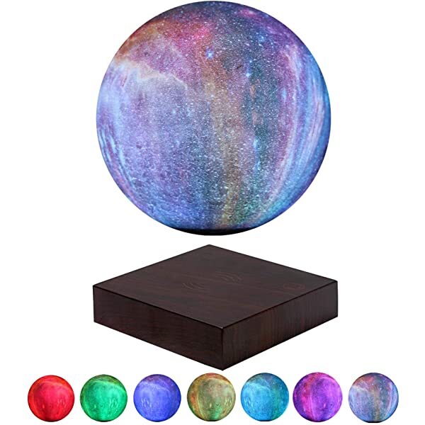 AZIMOM Floating Moon Lamp Moon Light Floating and Spinning in Air Freely with 7 Colors Gradually Changing LED Lights for Kids Lover Friends with Square Base