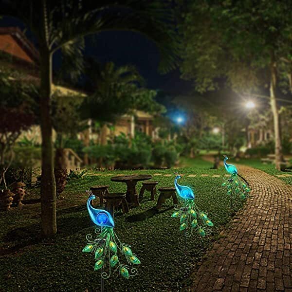 AZIMOM Crystal Lampshade Solar Peacock Lights Solar Powered Peacock Stake Light for Garden Patio Yard Decorations Application