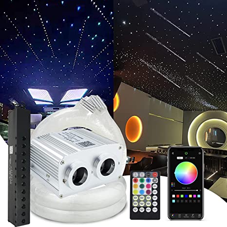 SANLI LED 2*8W RGBW Fiber Optic Lighting Kit for Homes, Twinkle Fiber Optic Lighting with Meteor Kit with Meteor Kit for Home Theater & Bedrooms
