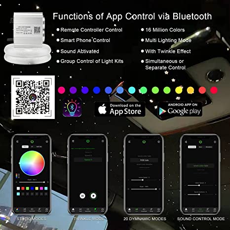 Bluetooth APP Control for SANLI LED 2*8W RGBW Fiber Optic Lighting Kit for Homes, Twinkle Fiber Optic Lighting with Meteor Kit 