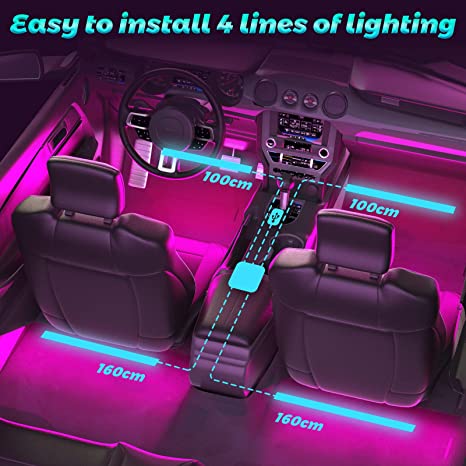 Installation Way for SANLI LED RGB Car LED Strip Light, Flexible Car LED Strip Light with USB Port & Bluetooth APP Control, Car Interior LED Strips for Car Floor