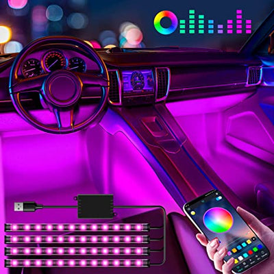 SANLI LED RGB Car LED Strip Light, Flexible Car LED Strip Light with USB Port & Bluetooth APP Control, Car Interior LED Strips for Car Floor