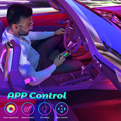 SANLI LED RGB Car LED Strip Light, Flexible Car LED Strip Light with USB Port & Bluetooth APP Control
