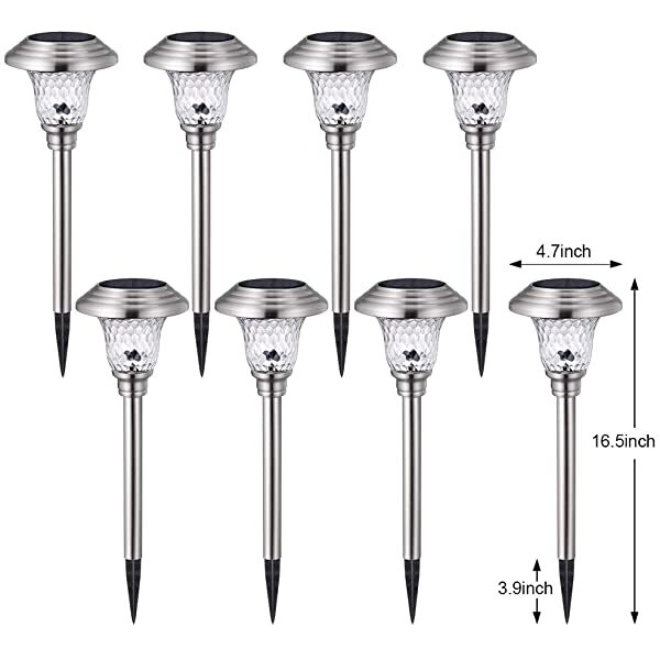 AZIMOM Silver Landscape Pathway Lighting Outdoor Solar Landscape Path Lights for Yard Patio Walkway with Spike Bronze 8-Pack