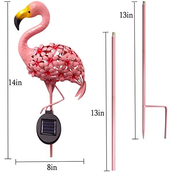 Dimension for AZIMOM Solar Flamingo Lights Pink Flamingo Solar Garden Stake Lights for Lawn, Patio or Courtyard