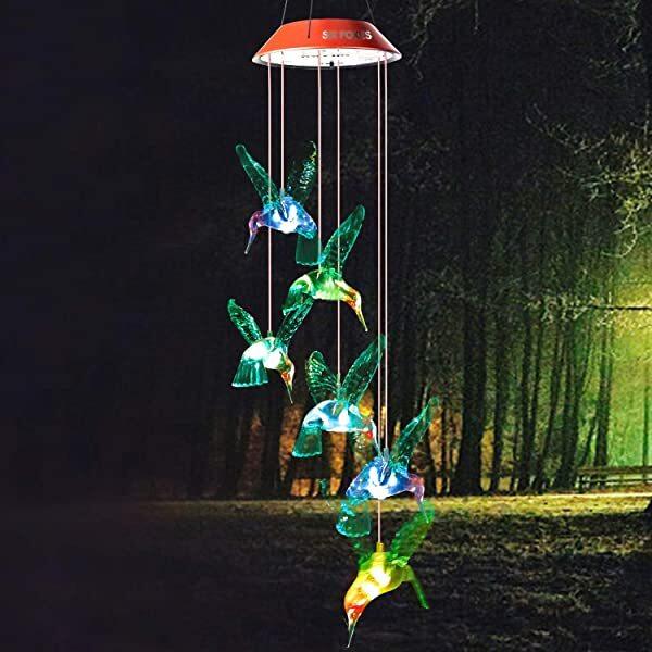 AZIMOM Solar Hummingbird Wind Chimes Hummingbird Chimes as Warm Gifts for Mom, Grandma & Perfect Decoration Lights