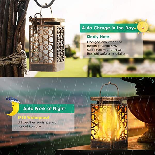 AZIMOM Bronze Hanging Solar Lights Solar Lantern Lights Solar Powered Lanterns  in Day & Night