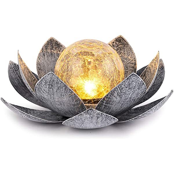 AZIMOM Black Lotus Solar Light Solar Powered Lotus Flower for Tabletop, Ground, Patio, Lawn, Courtyard Decoration