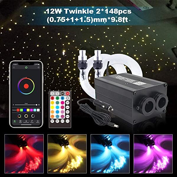 SANLI LED 12W Dual Head Twinkle Stars in the Ceiling Car Kit, RGBW Stars in the Ceiling Car Kit with Bluetooth App & Remote Controller