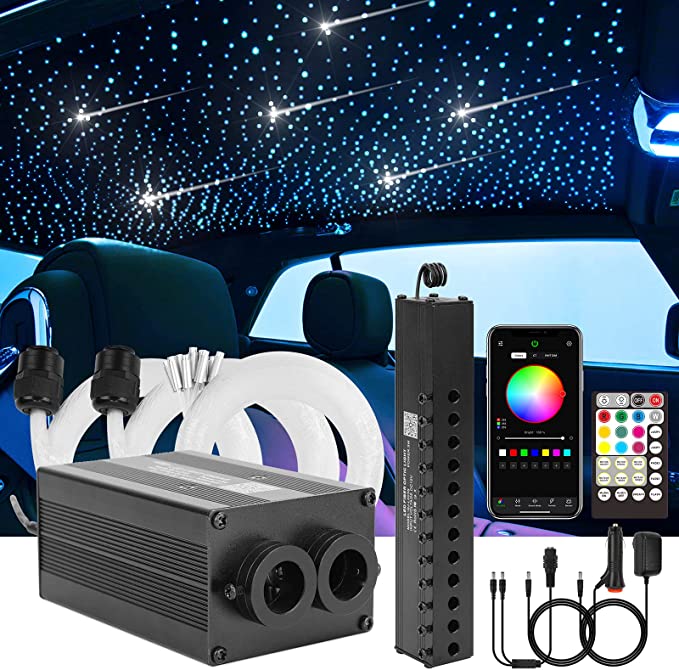 SANLI LED 12W Twinkle RGBW Fiber Optic Star Light in Car, Bluetooth Star Light in Car with Meteor Lighting Kit