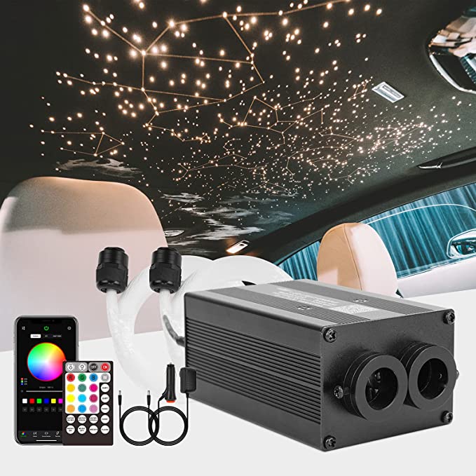 SANLI LED 12W Dual Head Twinkle Stars in the Ceiling Car Kit, RGBW Stars in the Ceiling Car Kit with Fiber Optic