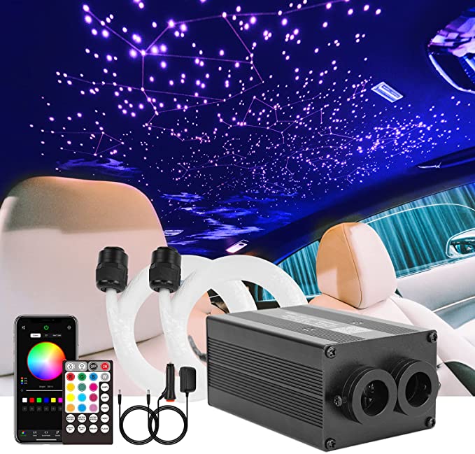 SANLI LED 2*6W Twinkle Fiber Optic Star Light Headliner Kit Bluetooth APP/Remote Control Music Mode with 296 Pcs Fiber Optic Strands