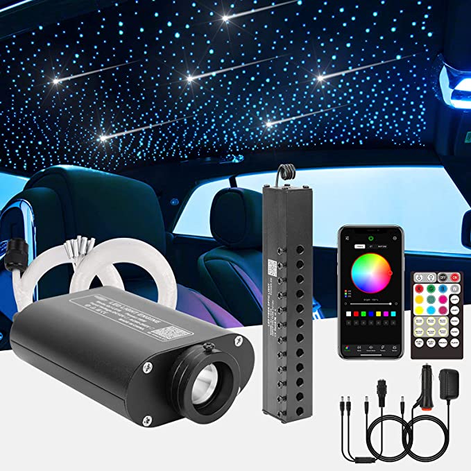SANLI LED 16W RGBW Bluetooth Starlight Headliner Kit with Shooting Star Various LED Light Source with End Glow Fiber Optic (Starry Sky+Meteor)
