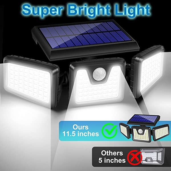 AZIMOM Solar Security Light with Motion Sensor Solar Powered Security Lights 3 Adjustable Heads 128 LEDs Cool Super Bright White 6500K IP65 270° Wide Illumination 2-Pack