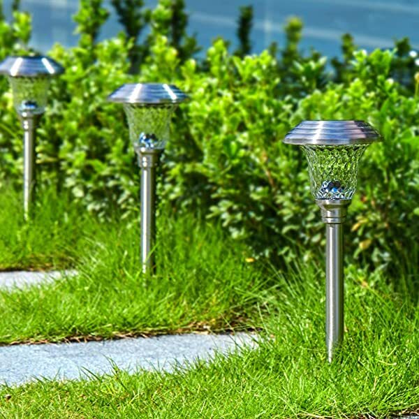 AZIMOM Landscape Pathway Lighting Outdoor Solar Landscape Path Lights for Yard Patio Walkway with Spike Bronze