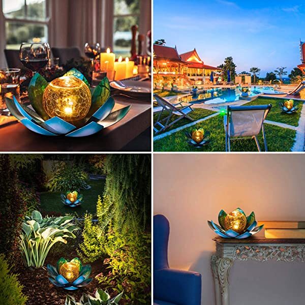 AZIMOM Lotus Solar Light Solar Powered Lotus Flower for Tabletop, Ground, Patio, Lawn, Courtyard Decoration
