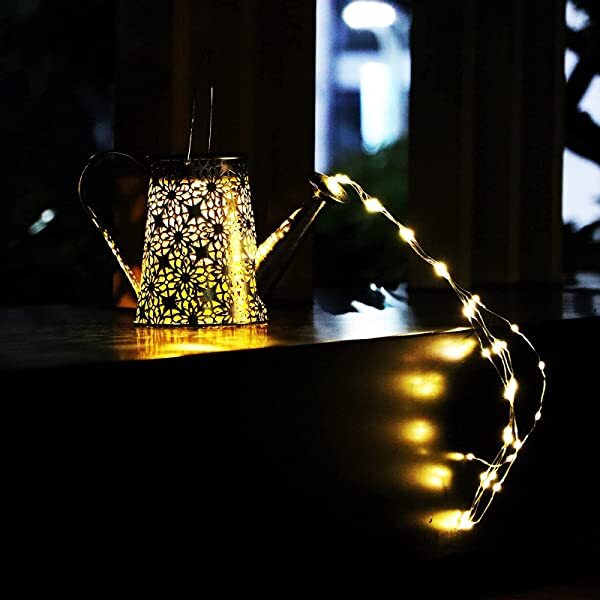 AZIMOM Watering Can Solar Lights Solar Watering Can with Cascading Lights for Table Patio Yard Pathway Walkway
