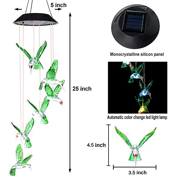 Dimensions for AZIMOM Solar Hummingbird Wind Chimes Hummingbird Chimes as Warm Gifts for Mom, Grandma & Perfect Decoration Lights 