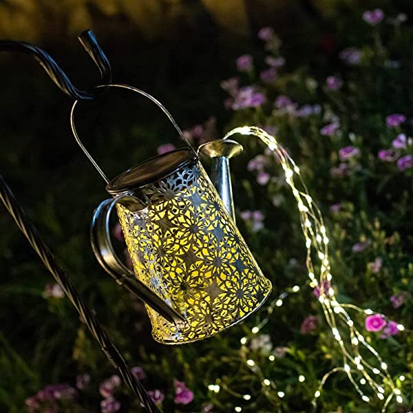 AZIMOM Watering Can Solar Lights Solar Watering Can with Cascading Lights for Table Patio Yard Pathway Walkway