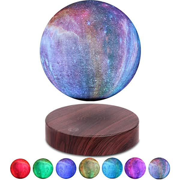 AZIMOM Floating Moon Lamp Moon Light Floating and Spinning in Air Freely with 7 Colors Gradually Changing LED Lights for Kids Lover Friends with Round Base