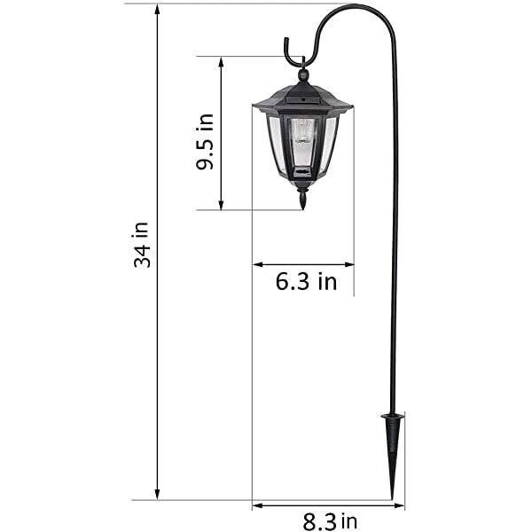 Dimensions for AZIMOM Shepherd Hook Solar Lights Waterproof Outdoor Solar Hanging Lanterns