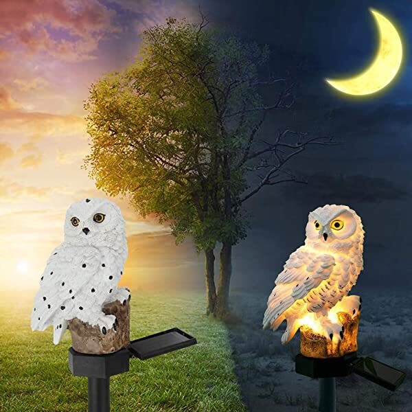 AZIMOM Solar Owl Lights Solar Powered Owl Light Solar Owl Garden Stake for Pathway Lawn, Patio or Courtyard in Day & Night