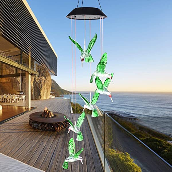 AZIMOM Solar Hummingbird Wind Chimes Hummingbird Chimes as Warm Gifts for Mom, Grandma & Perfect Decoration Lights for Home 